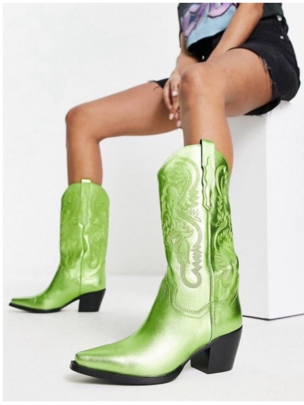 NEW JEFFREY CAMPBELL Free People Dagget Western Boots Metallic Green Size 7
